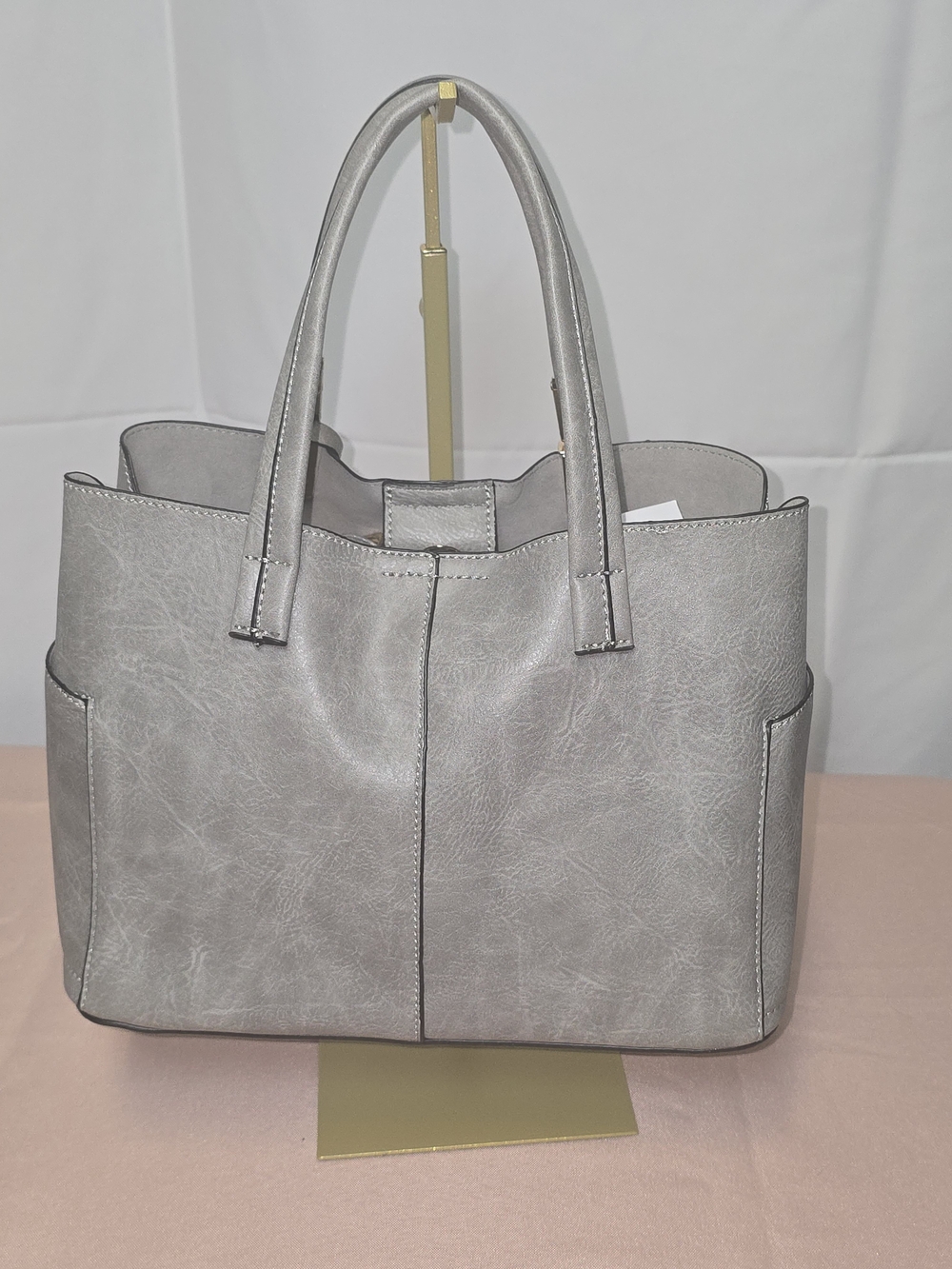 Classic Gray Tote Handbag with Cardholder With Jewelry Surprise & Free Gift - Picture 2 of 6